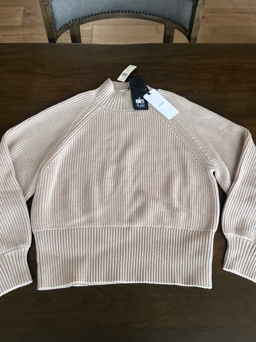 Varley Martina High-Neck Ribbed Sweater Tan Cement Women's Sz Medium New